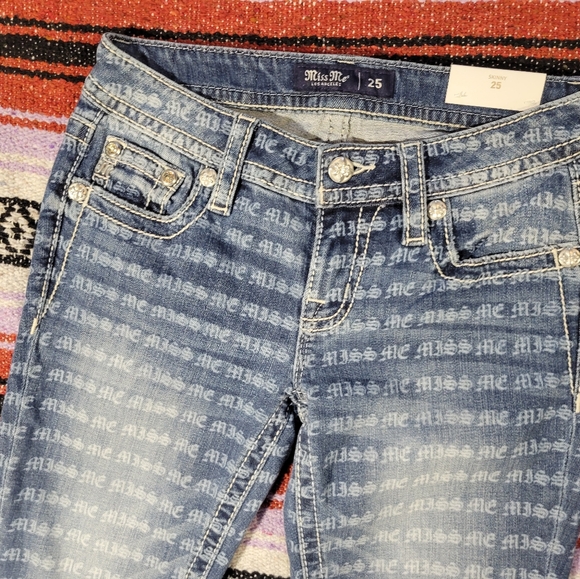 Miss Me 25×29 low rise skinny Blue Patterned low rise Skinny Jeans - Picture 9 of 16